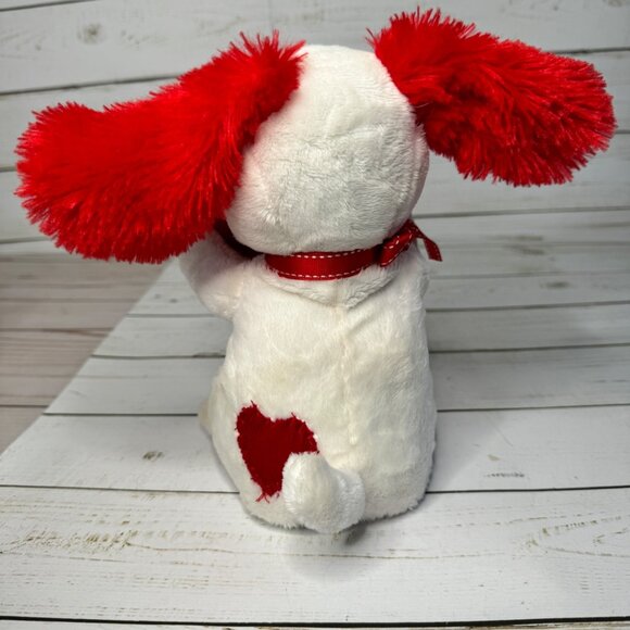 Animatronics Valentines White 8" Plush Puppy Red Ears Heart Sings Be My Girl - Picture 2 of 9